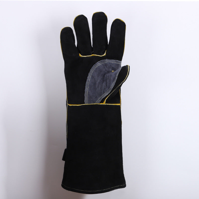 Cowhide Lengthened Patchwork BBQ Gloves Fireplace Oven