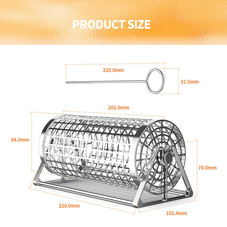 Portable Rolling BBQ Grill Basket – Stainless Steel Outdoor Smoking Cage Net for Even Grilling, Camping & Barbecue