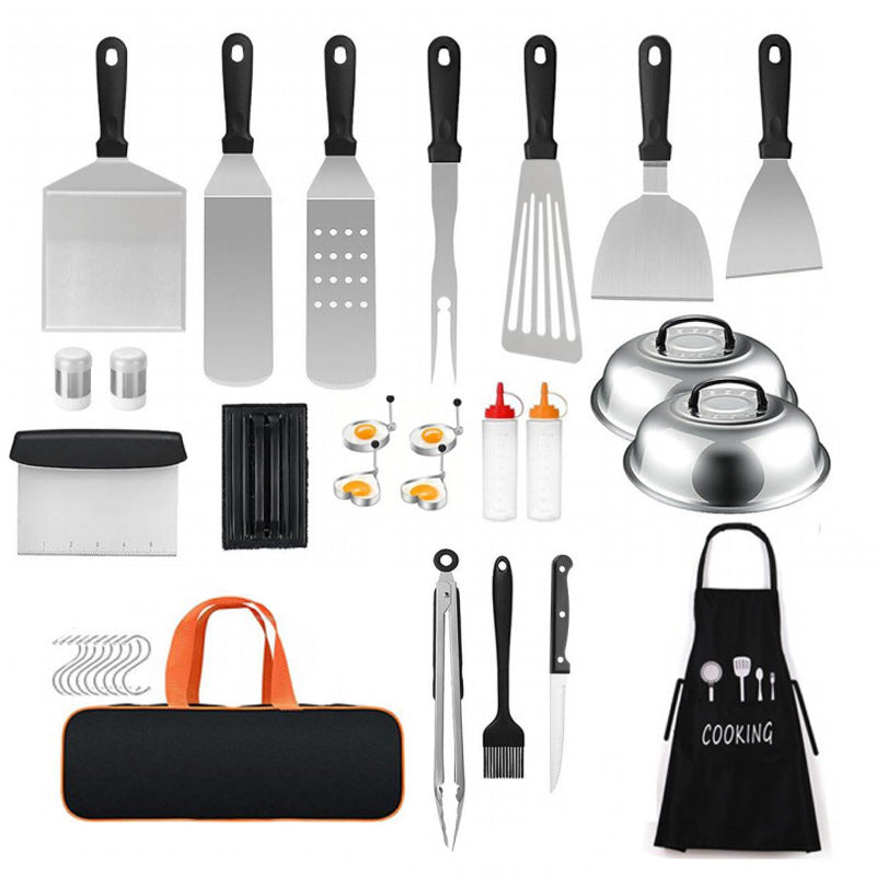 BBQ Cooking Shovel & Teppanyaki Spatula Set – Stainless Steel Grill Tools for Outdoor Barbecue & Flat Top Cooking