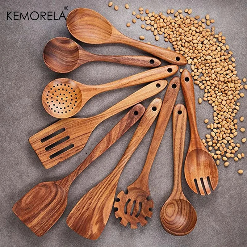 7PCS Teak Wooden Kitchen Utensils – Spoon & Ladle Set