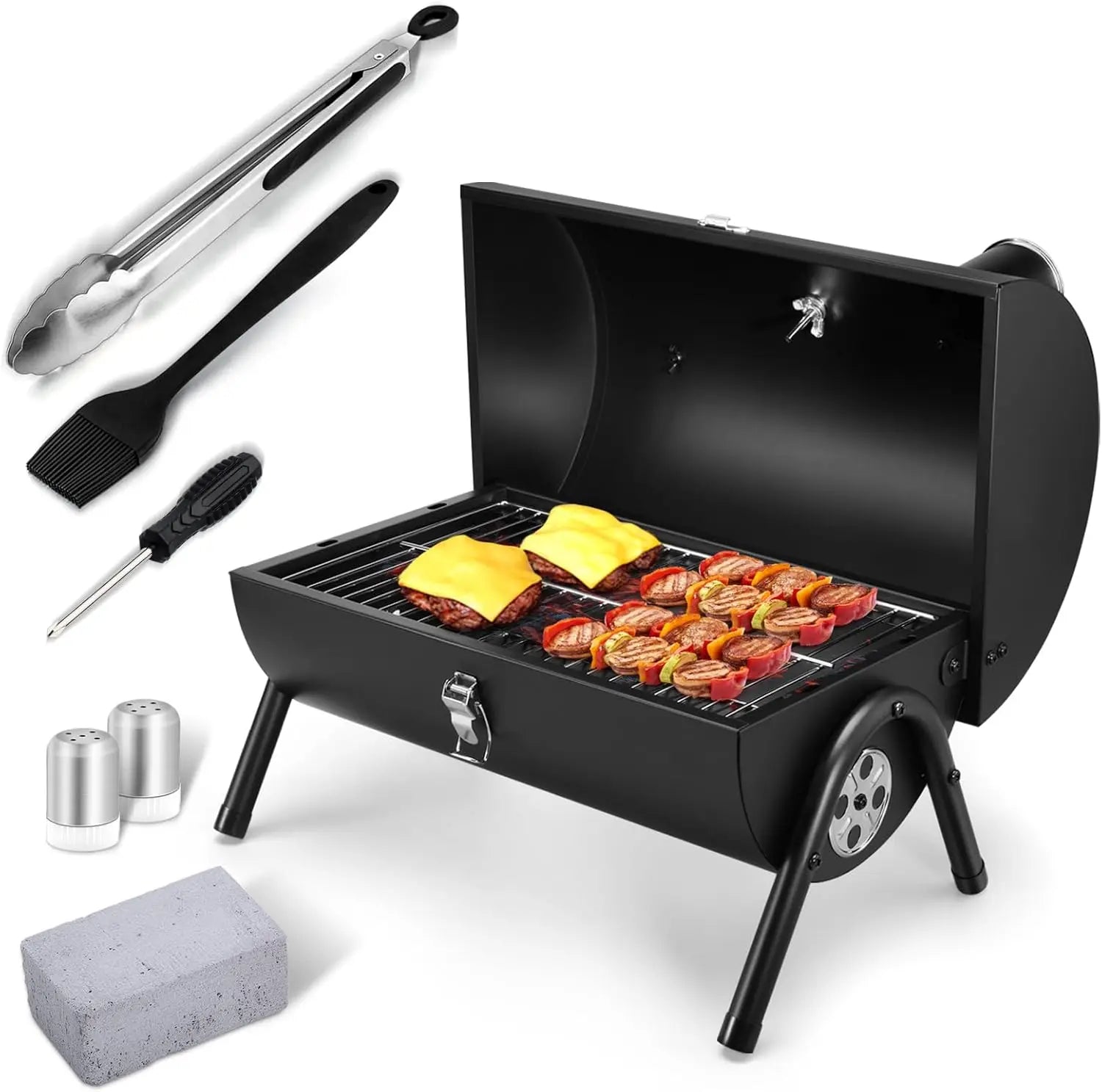 Portable Charcoal Grill Set – Tabletop BBQ with Thermometer