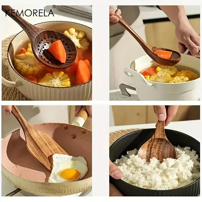 7PCS Teak Wooden Kitchen Utensils – Spoon & Ladle Set