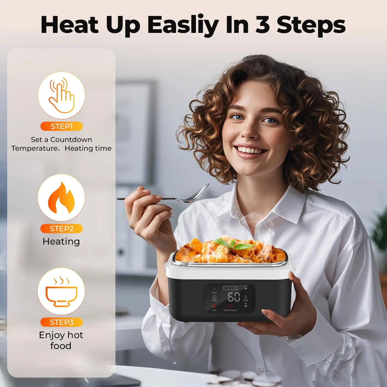 Wireless Electric Lunch Box – 8000mAh Battery, 60W Food Warmer