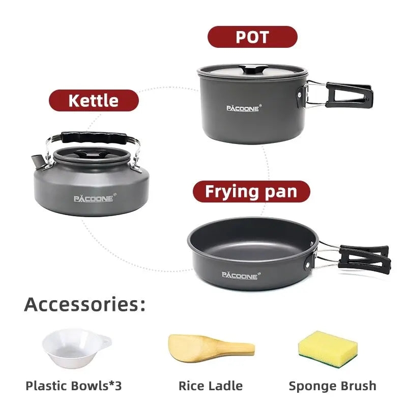 PACOONE Portable Camping Cookware Set – Outdoor Pot & Pan Kit